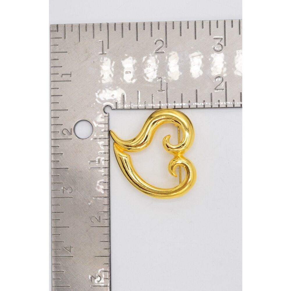 Vintage Heart Pin Brooch Shiny Gold Tone Chunky Valentine's Day NOS 1980s BinAC - Picture 9 of 9